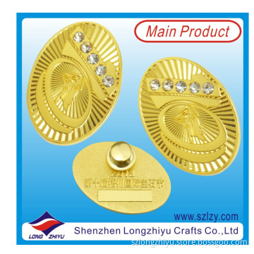 Zinc Alloy Gold Logo Fancy Garment Badge with Diamonds (LZY-10000373)